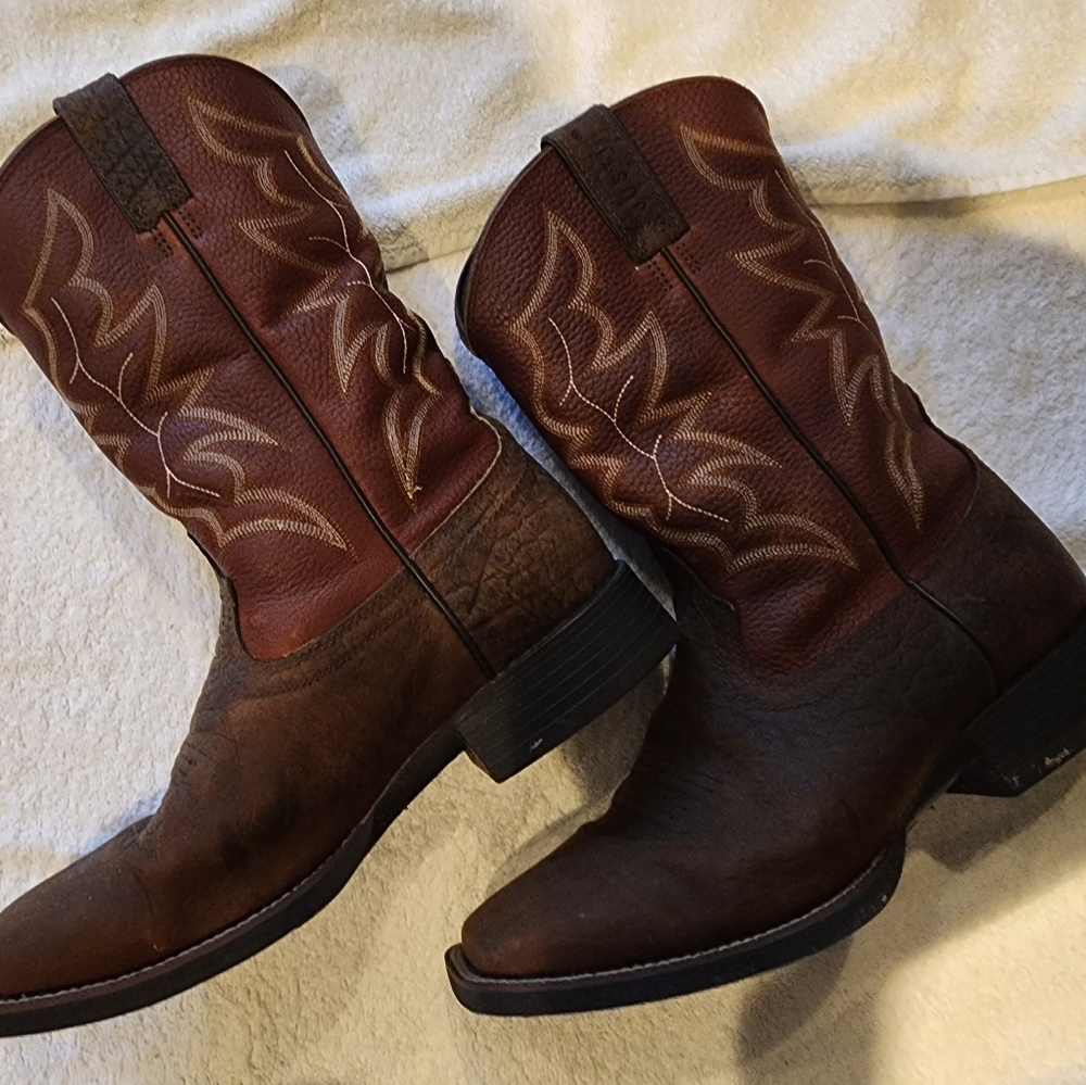 Justin Mens Pebble Brown Leather Western Boots 11in Cowboy 11.5 D exc.